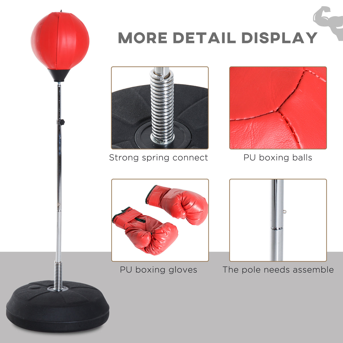 Soozier Boxing Bag with Stand, Freestanding Punching Bag with 49.6"-56.7" Adjustable Height, Fillable Base, Air Pump and Gloves