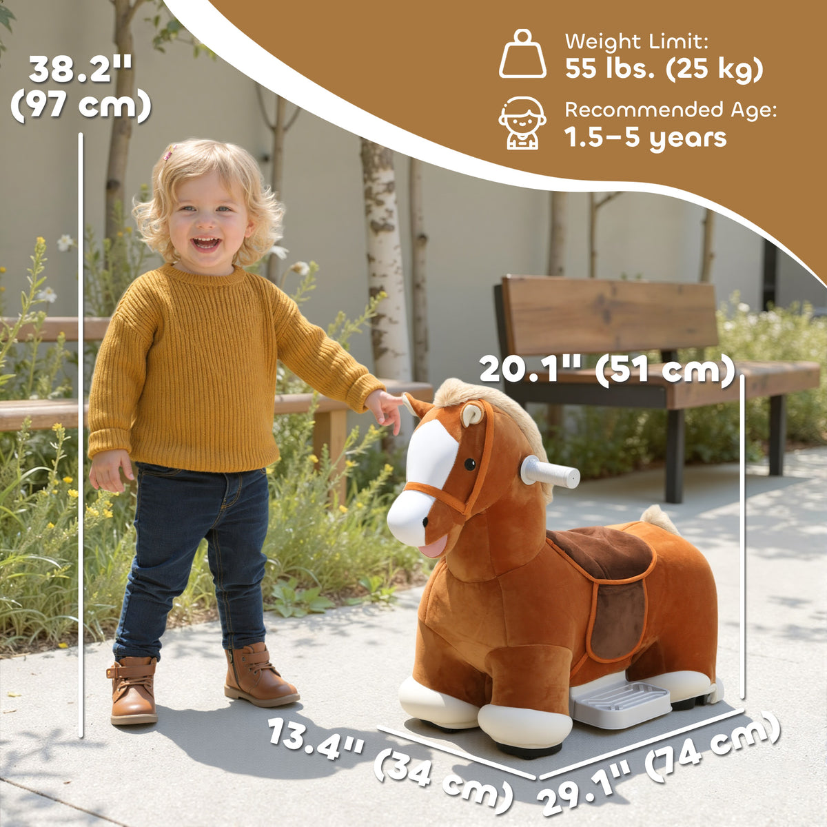 Qaba Electric Ride on Horse, Battery Powered Ride on Toy with Washable Cover and Quiet Wheels, Brown