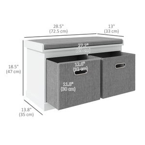 Shoe Storage Bench with Seat, Entryway Bench Seat with Cushion, 2 Fabric Drawers for Hallway, White