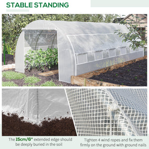 20'x10'x6.6' Tunnel Greenhouse with UV-Resistant Cover, Zippered Door and 12 Roll-up Windows, Outdoor Green House for Garden Plant, White