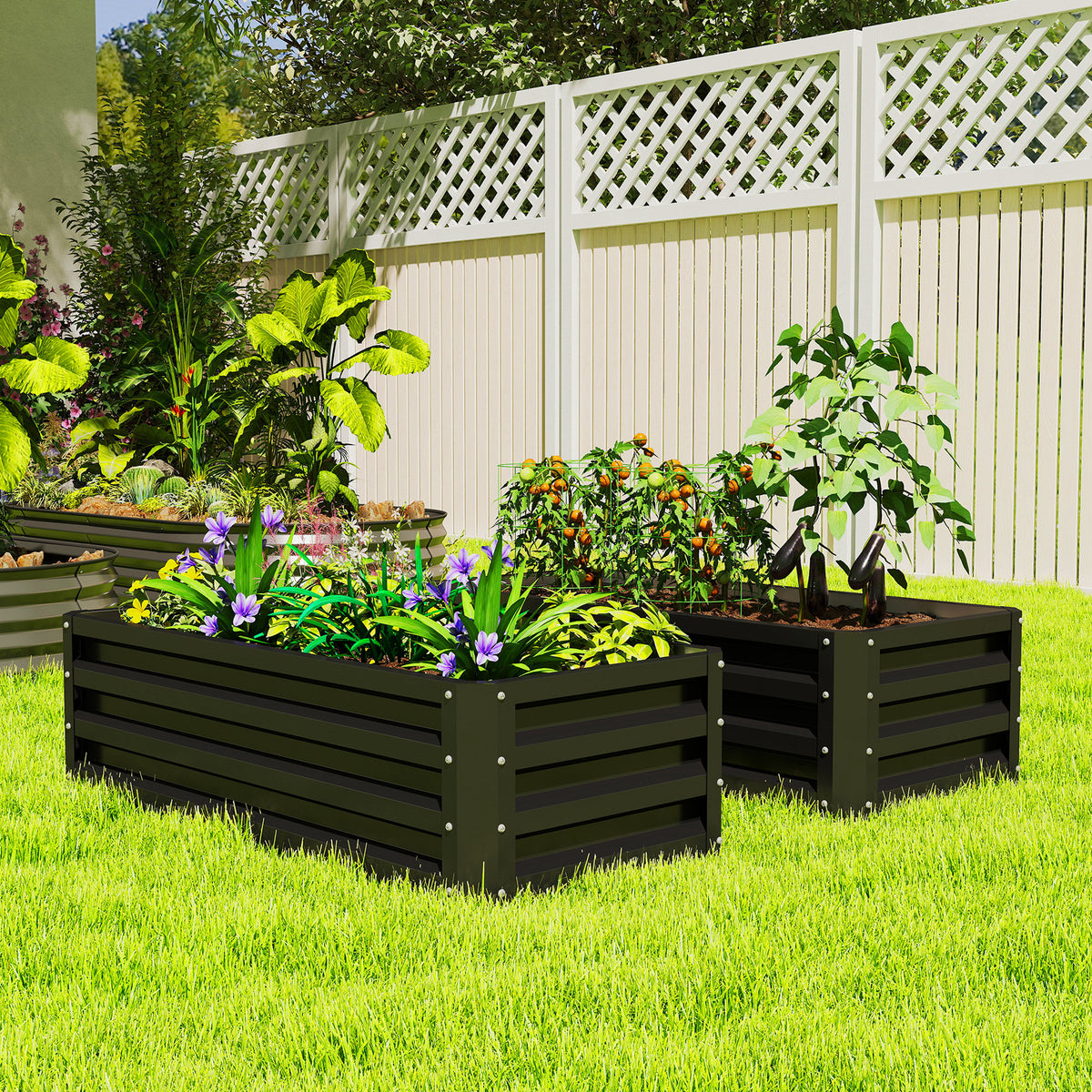 Galvanized Raised Garden Beds, Outdoor Planter Box, Set of 2, for Flowers, Herbs and Vegetables, Black – view 7