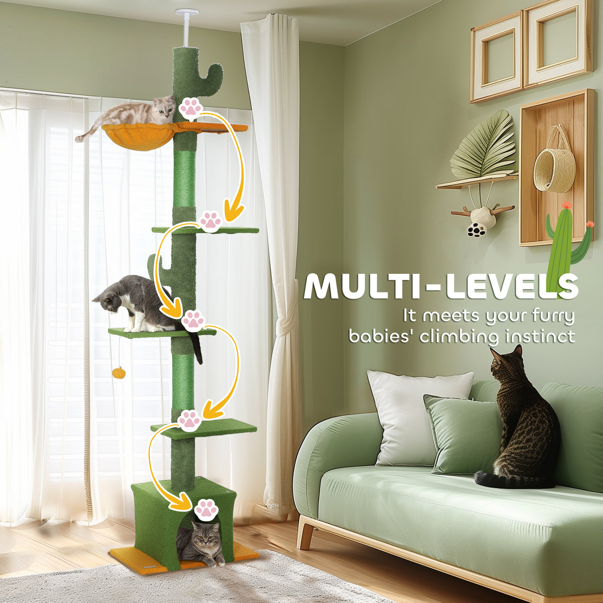 Floor to Ceiling Cat TreeTower with 90.5"-108" Adjustable Height, Scratching Posts, Hammock, Condo – view 12