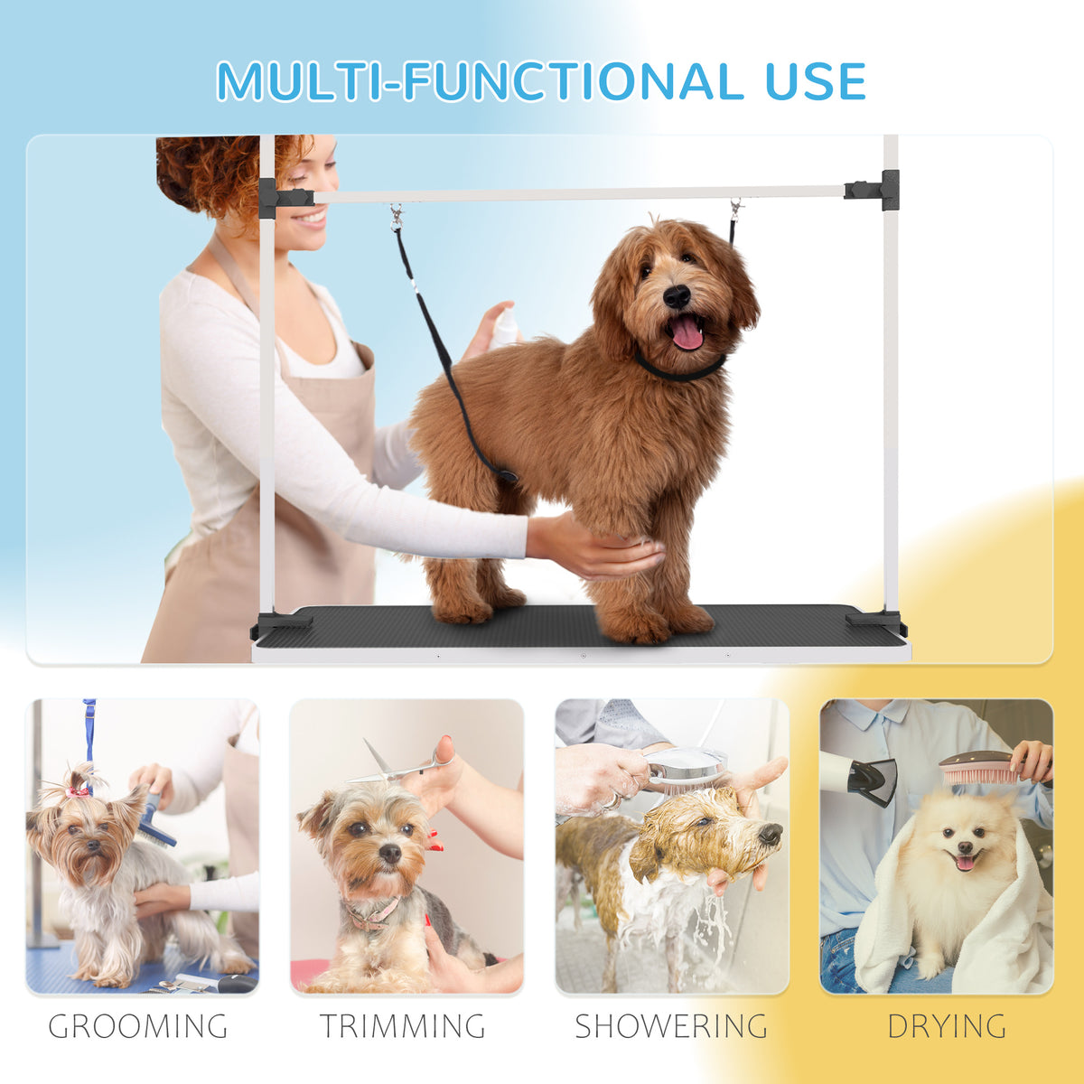 Adjustable Dog Grooming Table with 2 Safety Slings, Storage Basket, Black – view 6
