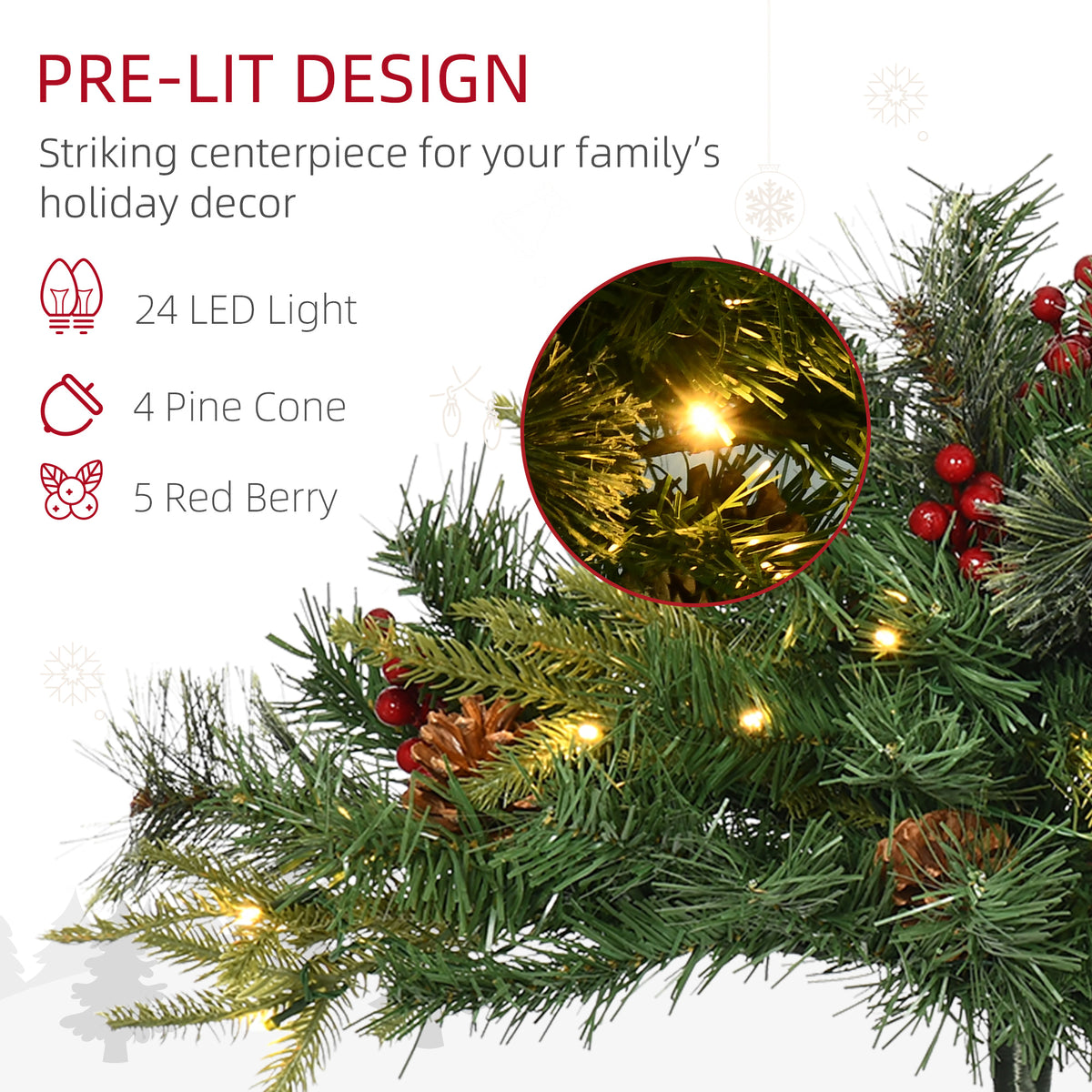1.5 Foot/16 inch 2 Pack Prelit Artificial Christmas Tree Cordless with 69 Branches, Warm White LED lights, Red Berries, Pine Cones, for Outdoor Entryway, Green