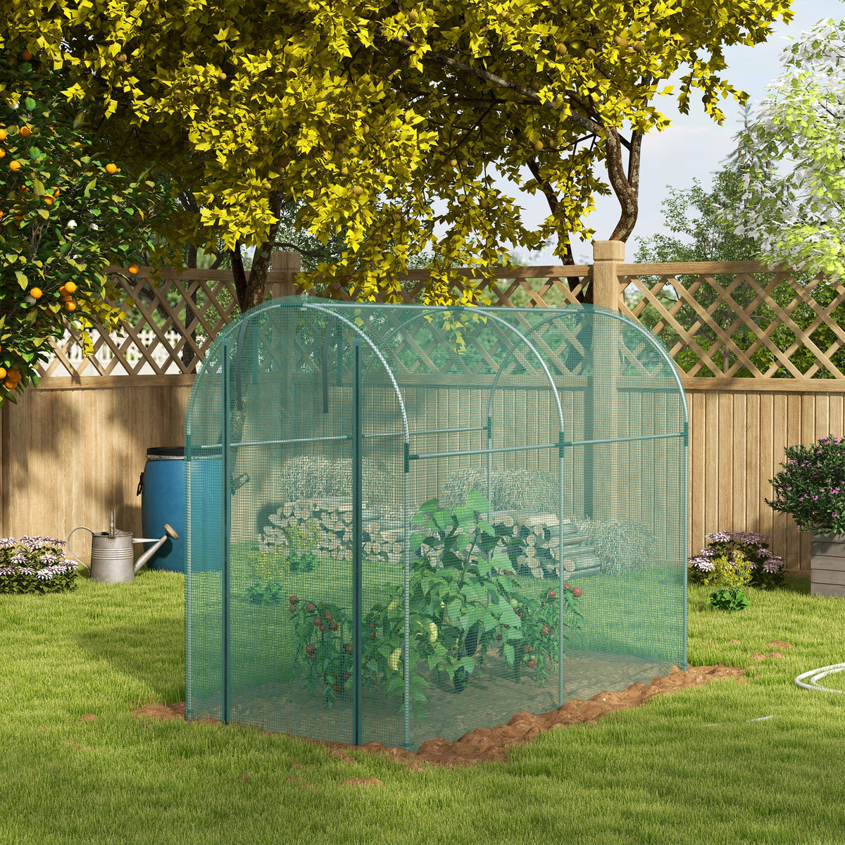 Galvanized Steel Crop Cage, Plant Protection Tent with Zippered Door, 4' x 4', Black – view 28