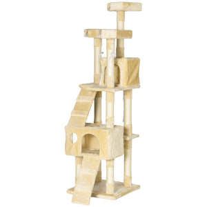 68-inch Multi-Level Cat Scratching Tree Kitty Activity Center Post Tower Condo Pet Furniture w/ Toy Beige