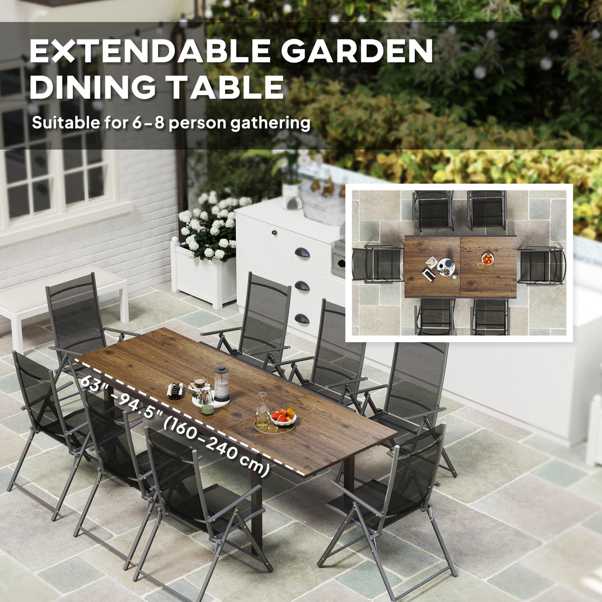 63"-94.5" Extendable Patio Dining Table for 6-8 Person, Outdoor Dining Table with Aluminium Edging – view 3