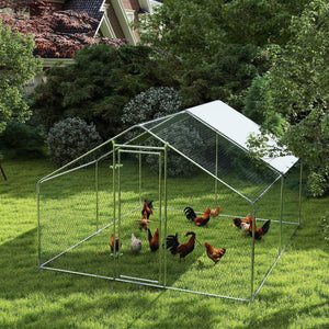 Metal Chicken Coop, 9.8 x 5.6 FT Walk-in Chicken Run with Cover, Lockable Door, Outdoor Poultry Cage for 5-8 Chickens