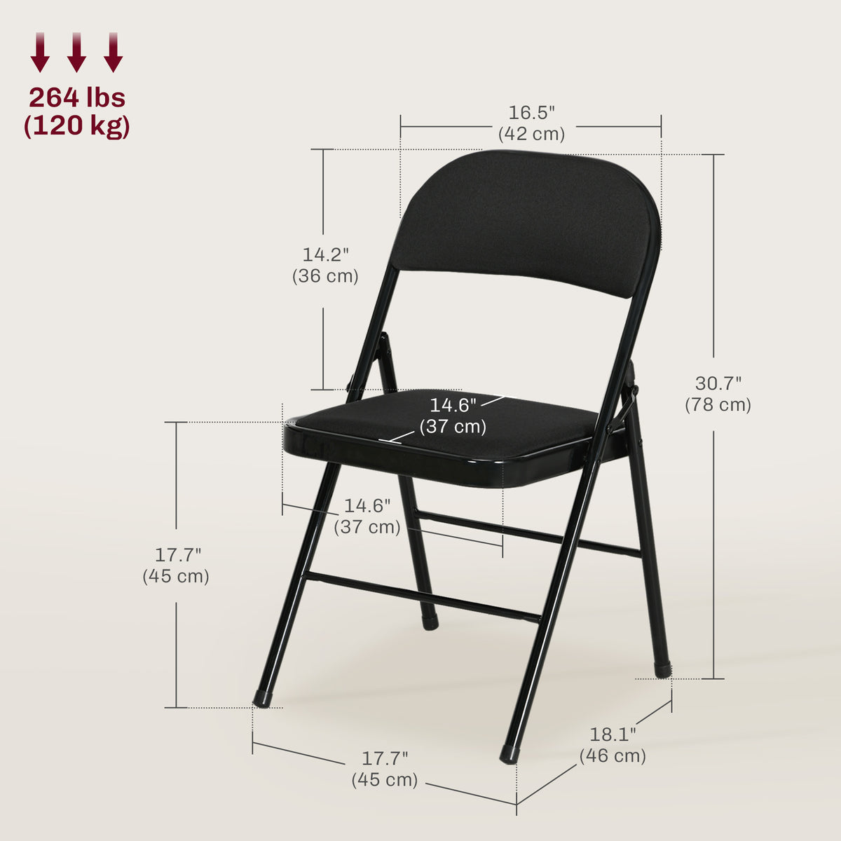 Set of 6 Metal Foldable Chairs, Faux Linen Padded Folding Chairs with Cushion Seat and Open Back for Indoor, Black