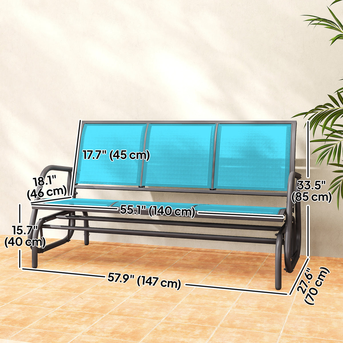 3-Seat Outdoor Glider Chair, Patio Rocking Chair, Steel Frame, Sling Fabric Seat for Garden, Backyard – view 9