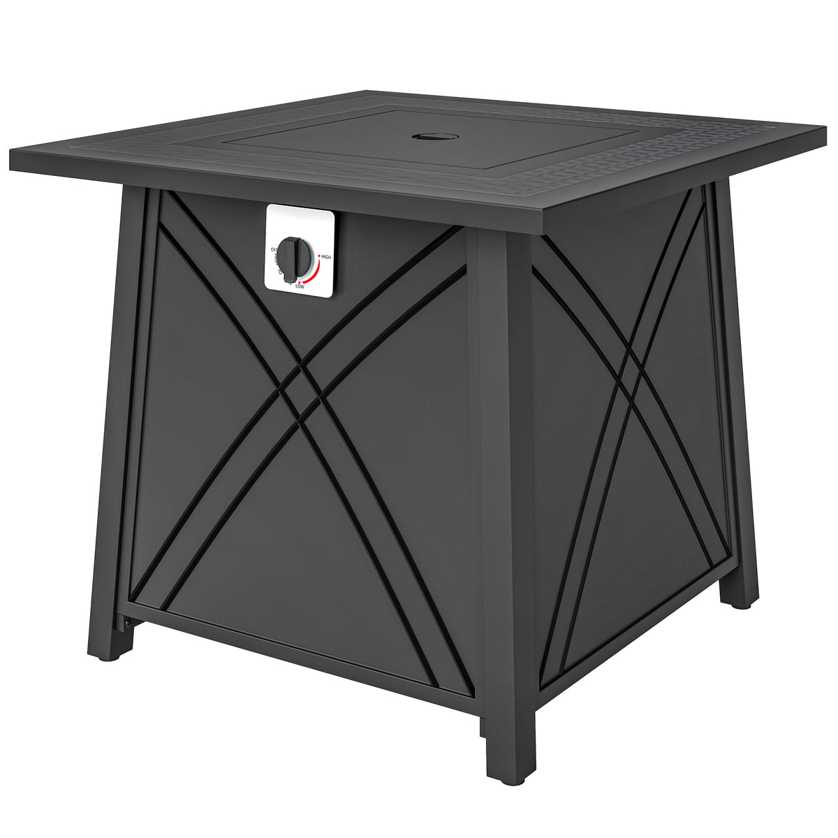 28" Propane Fire Pit Table 40,000 BTU Square Outdoor Gas Fire Table with Waterproof Cover, Adjustable Foot Pads