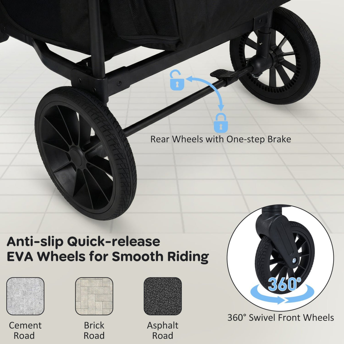 Wagon Stroller for 4 Kids Foldable 4-Seater Push-Pull Toddler Stroller-Black view 6