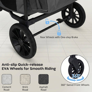 Wagon Stroller for 4 Kids Foldable 4-Seater Push-Pull Toddler Stroller-Gray view 6