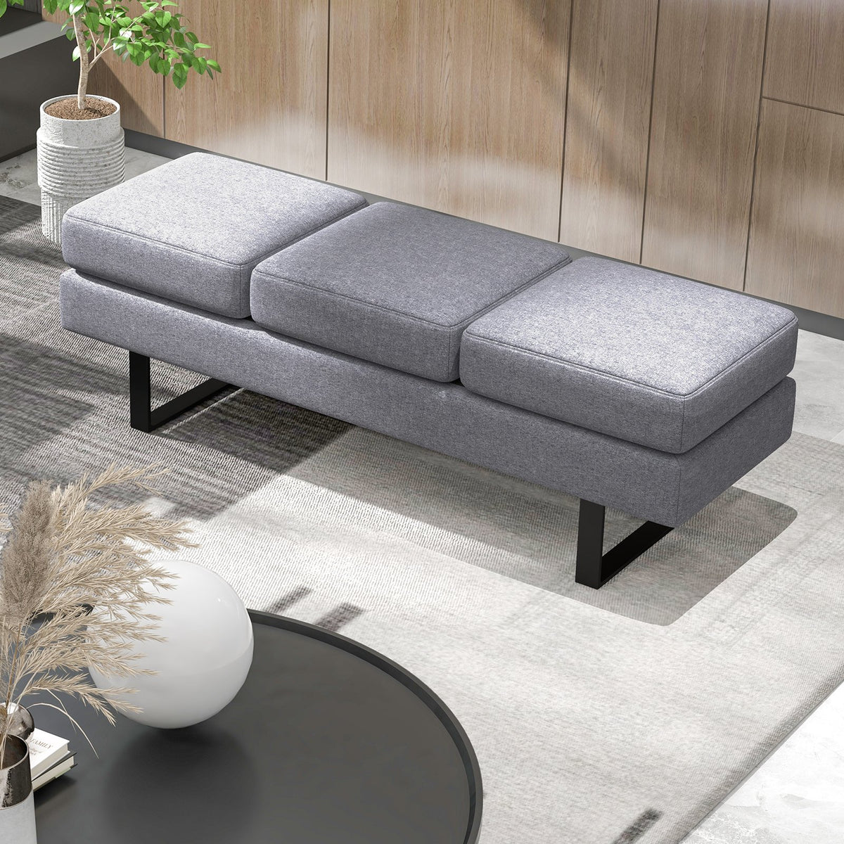 Waiting Room Bench Seating Long Bench with Metal Frame Leg-Gray view 2