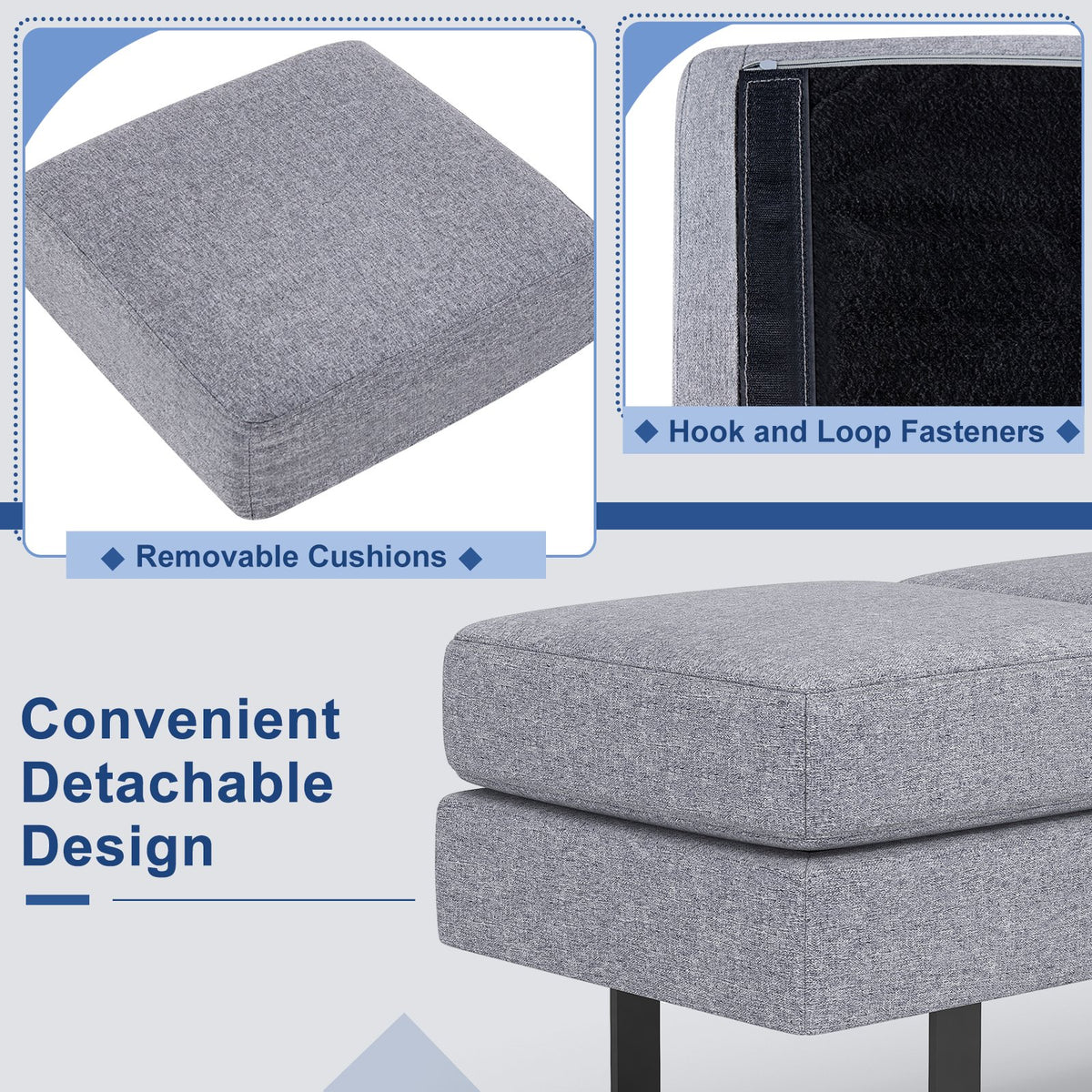 Waiting Room Bench Seating Long Bench with Metal Frame Leg-Gray view 8