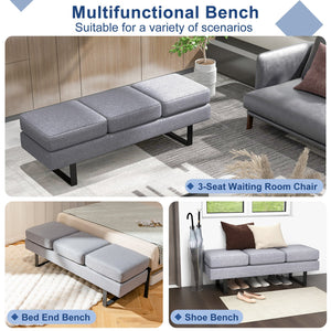 Waiting Room Bench Seating Long Bench with Metal Frame Leg-Gray view 9
