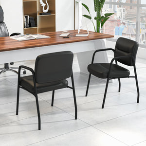 Waiting Room Guest Chair Set of 2 Upholstered Reception Chairs with Mixed PU Leather and Integrated Armrests-Black view 2