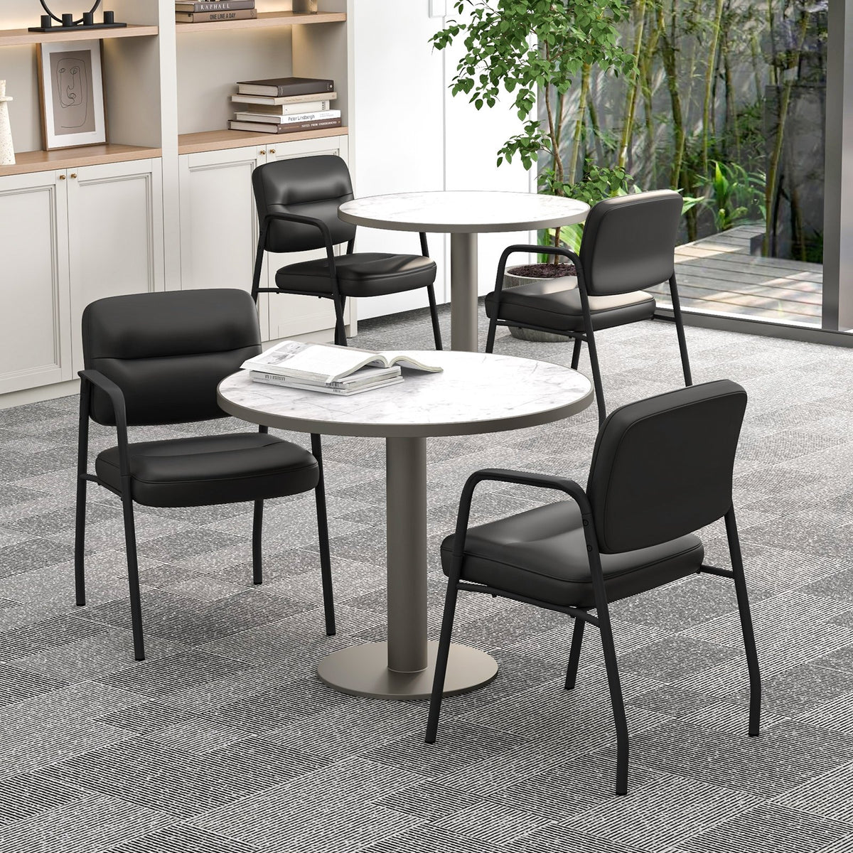 Waiting Room Guest Chair Set of 2 Upholstered Reception Chairs with Mixed PU Leather and Integrated Armrests-Black view 3