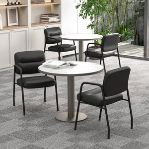 Waiting Room Guest Chair Set of 2 Upholstered Reception Chairs with Mixed PU Leather and Integrated Armrests-Black view 3