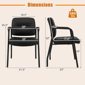 Waiting Room Guest Chair Set of 2 Upholstered Reception Chairs with Mixed PU Leather and Integrated Armrests-Black view 4