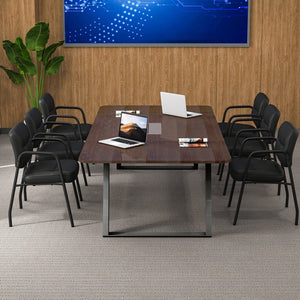 Waiting Room Guest Chair Set of 2 Upholstered Reception Chairs with Mixed PU Leather and Integrated Armrests-Black view 6
