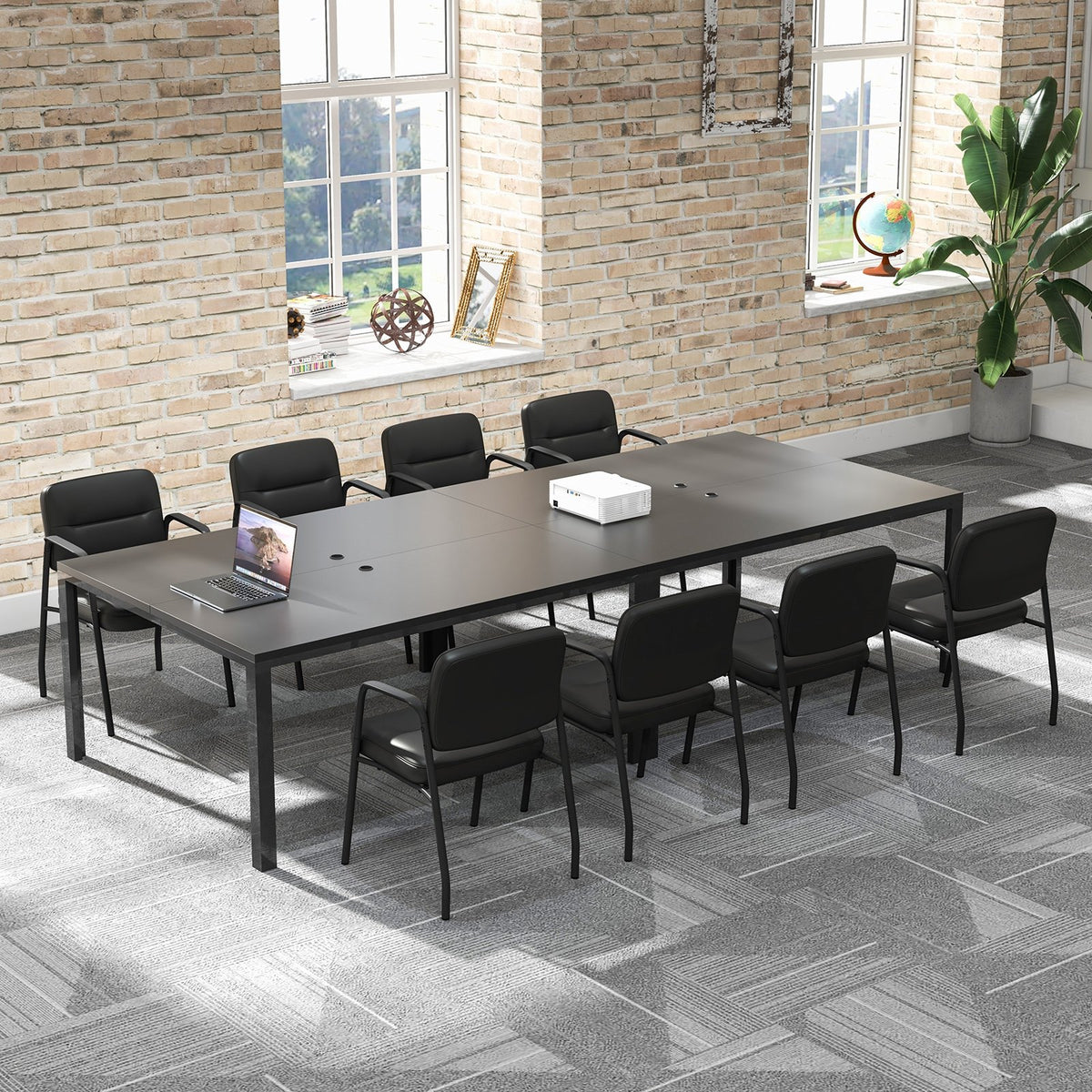 Waiting Room Guest Chair Set of 2 Upholstered Reception Chairs with Mixed PU Leather and Integrated Armrests-Black view 7