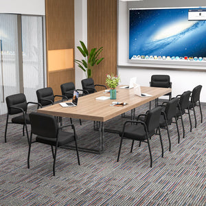 Waiting Room Guest Chair Set of 2 Upholstered Reception Chairs with Mixed PU Leather and Integrated Armrests-Black view 8