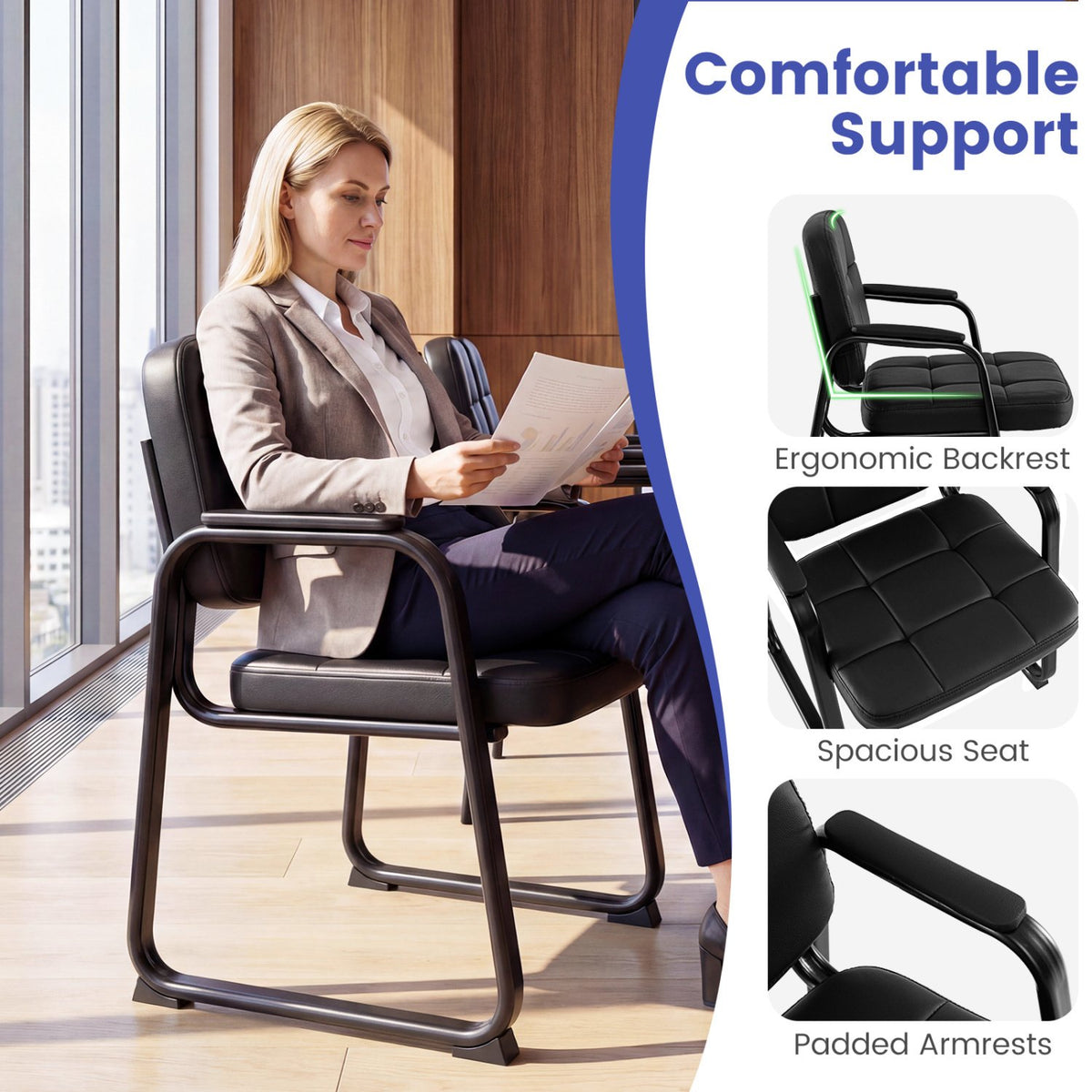 Waiting Room Guest Chairs Set of 2 Leather Office Reception Chairs-Set of 2 view 7
