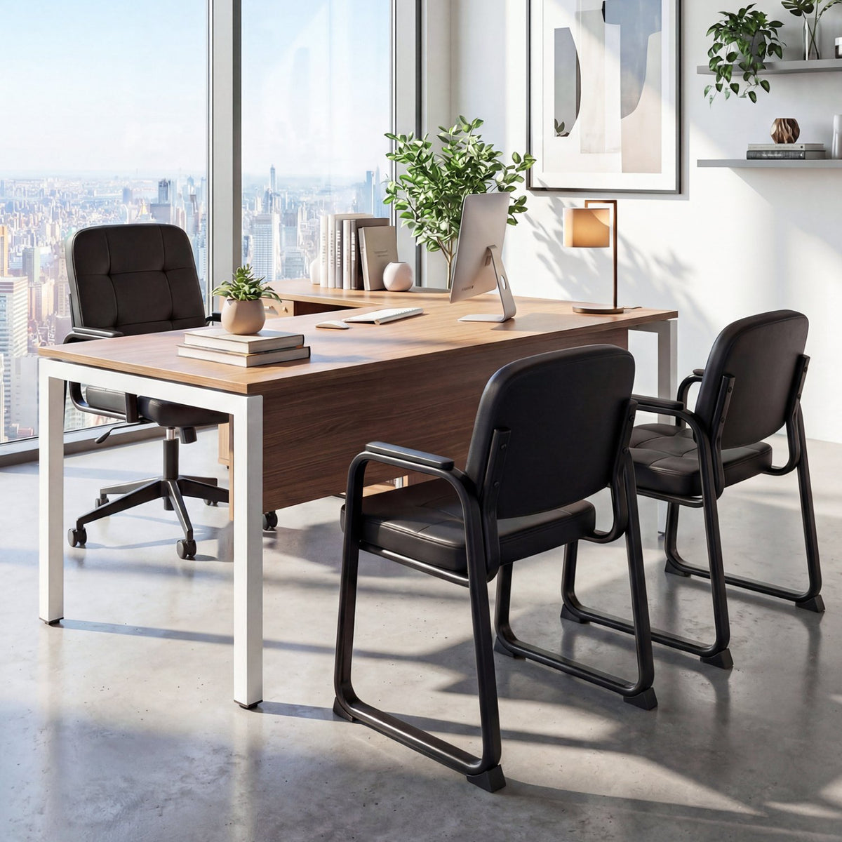 Waiting Room Guest Chairs Set of 4 Leather Office Reception Chairs view 4