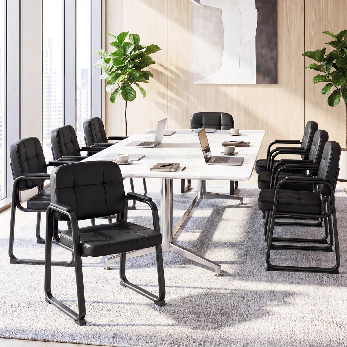 Waiting Room Guest Chairs Set of 4 Leather Office Reception Chairs view 6
