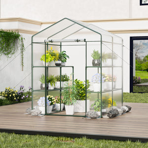 Walk-in Greenhouse with 3 Tiers 8 Shelves PVC Cover Roll-up Zippered Door view 3