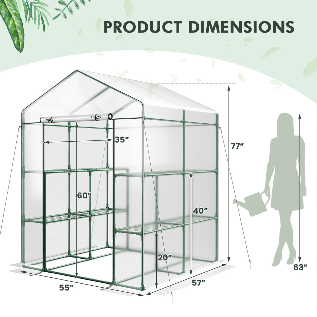 Walk-in Greenhouse with 3 Tiers 8 Shelves PVC Cover Roll-up Zippered Door view 5