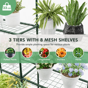 Walk-in Greenhouse with 3 Tiers 8 Shelves PVC Cover Roll-up Zippered Door view 7