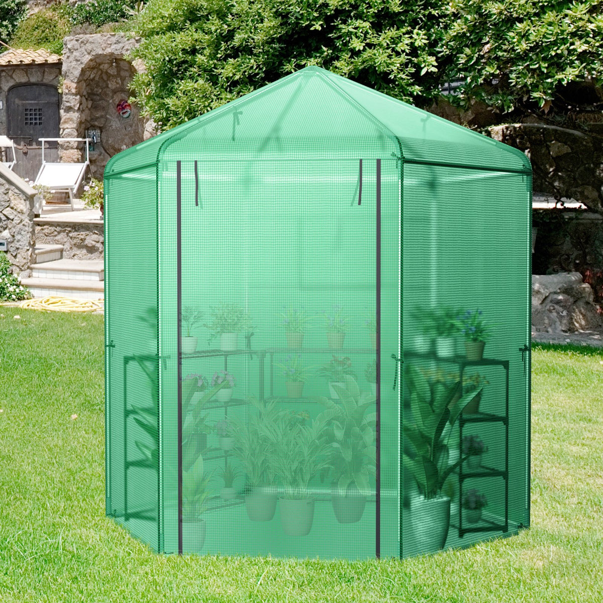Walk-In Hexagonal Greenhouse with PE Cover and Metal Frame view 3