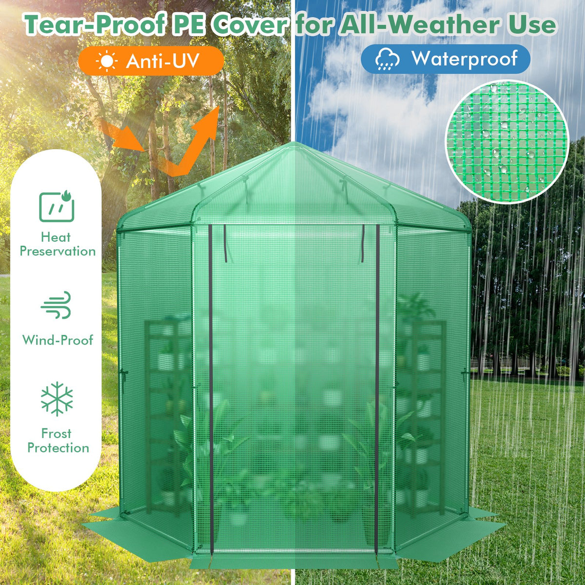 Walk-In Hexagonal Greenhouse with PE Cover and Metal Frame view 6