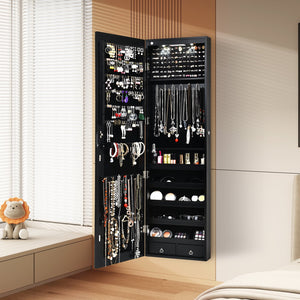 Wall And Door Mounted Mirrored Jewelry Cabinet With Lights-Black view 3