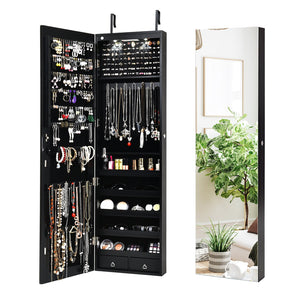 Wall And Door Mounted Mirrored Jewelry Cabinet With Lights-Black view 4