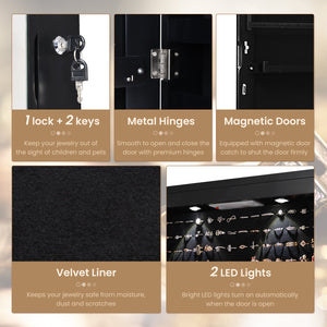 Wall And Door Mounted Mirrored Jewelry Cabinet With Lights-Black view 8