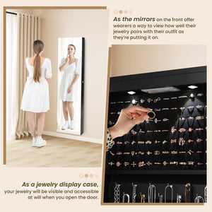 Wall And Door Mounted Mirrored Jewelry Cabinet With Lights-Black view 9