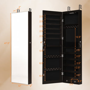 Wall And Door Mounted Mirrored Jewelry Cabinet With Lights-Brown view 5