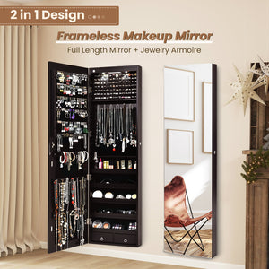 Wall And Door Mounted Mirrored Jewelry Cabinet With Lights-Brown view 7