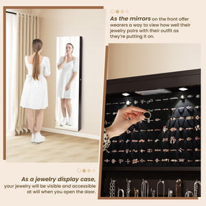 Wall And Door Mounted Mirrored Jewelry Cabinet With Lights-Brown view 9