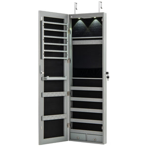 Wall and Door Mounted Mirrored Jewelry Cabinet with Lights-Gray view 4