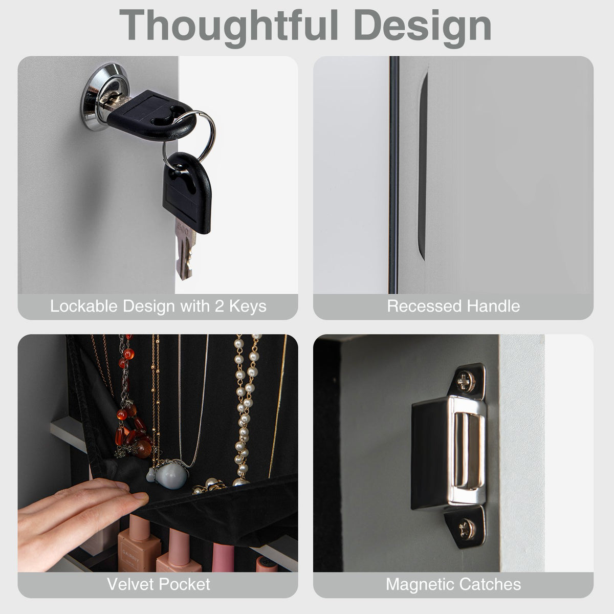 Wall and Door Mounted Mirrored Jewelry Cabinet with Lights-Gray view 7