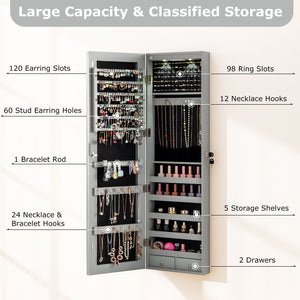 Wall and Door Mounted Mirrored Jewelry Cabinet with Lights-Gray view 9