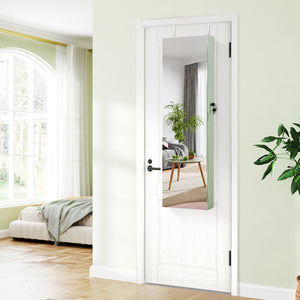 Wall and Door Mounted Mirrored Jewelry Cabinet with Lights-Green view 3