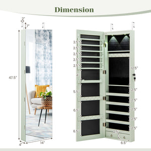 Wall and Door Mounted Mirrored Jewelry Cabinet with Lights-Green view 5