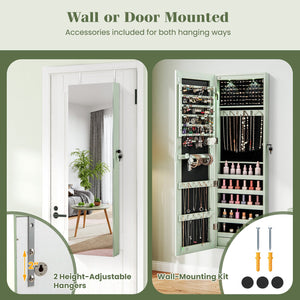 Wall and Door Mounted Mirrored Jewelry Cabinet with Lights-Green view 7