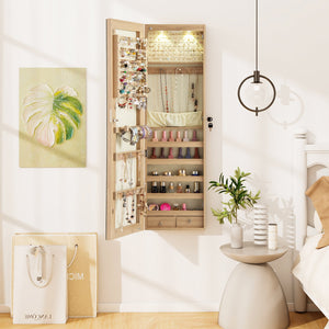 Wall and Door Mounted Mirrored Jewelry Cabinet with Lights-Natural view 2