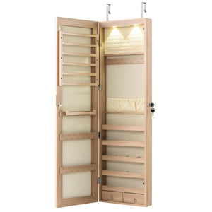 Wall and Door Mounted Mirrored Jewelry Cabinet with Lights-Natural view 4